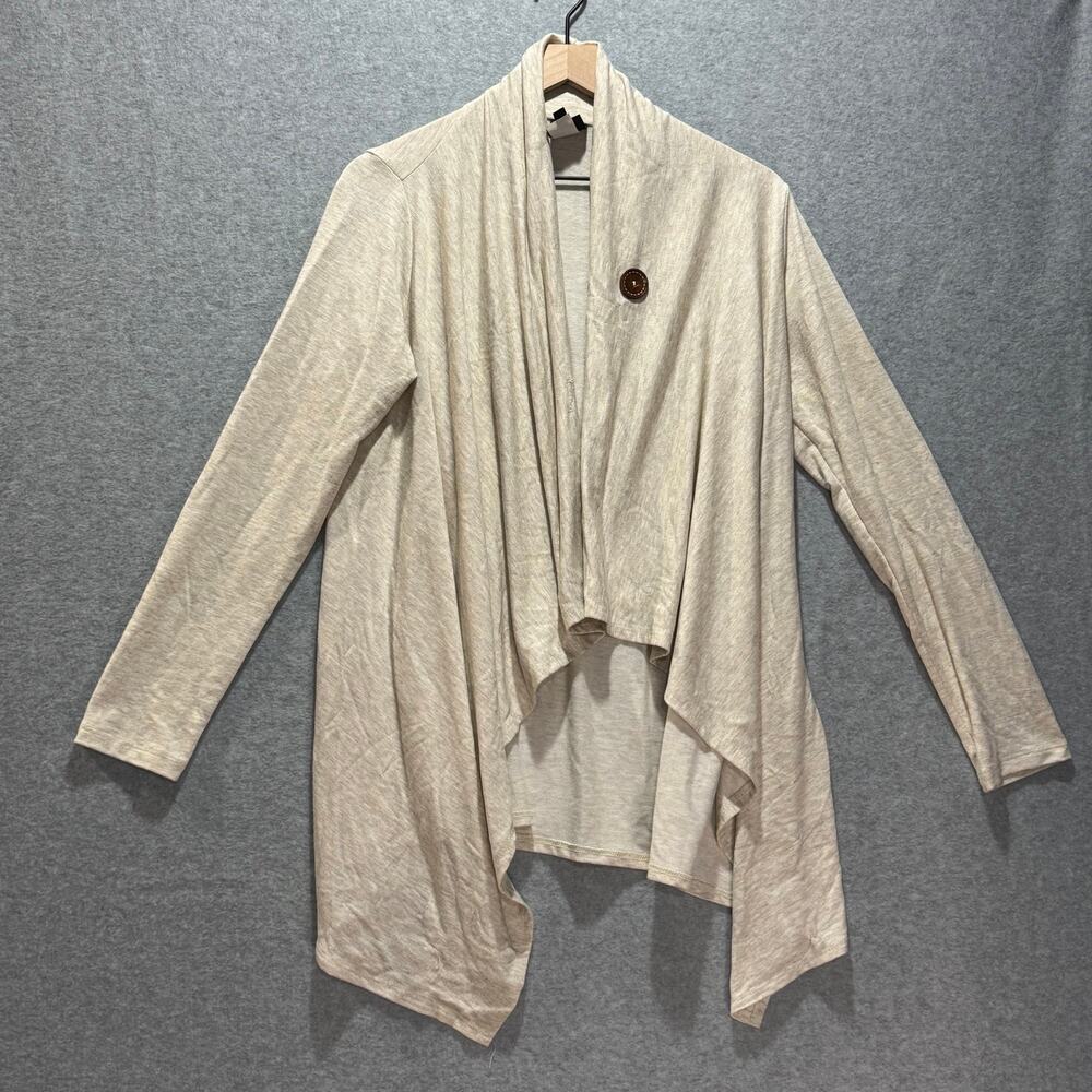 Bobeau Women's M Beige Oatmeal Drape Open Front Cardigan Asymmetrical Hem